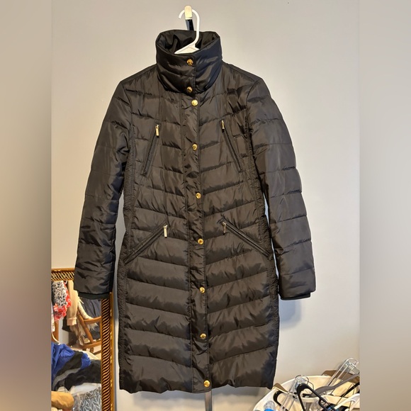 Michael Kors Women's Long‎ Puffer Coat Size small black with gold see pics* - Picture 2 of 16
